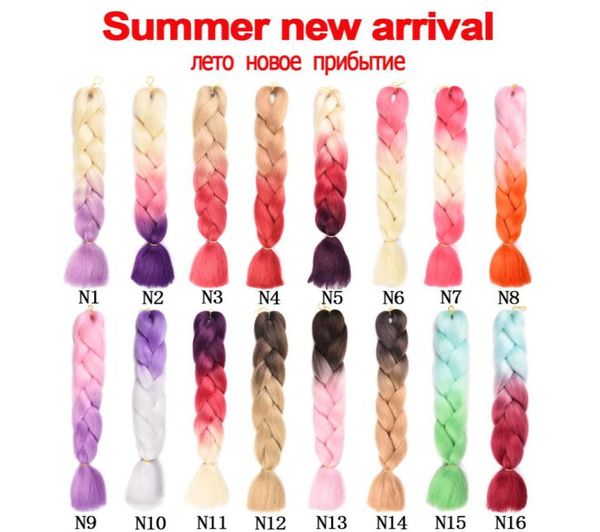 Ombre Kanekalon Jumbo Braids Синтетическое плетение волос 60 цветов в наличии 100 г 24 дюйма Наращивание волос Розовый Синий Зеленый 1pce3634015
