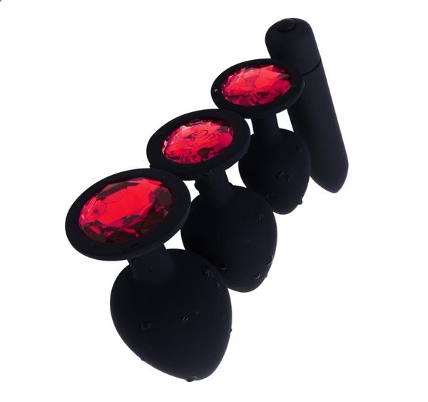 Combinazione giocattolo del sesso plug anale in silicone con punto G vibratore proiettile gioielli pietra rossa butt plug giocattoli per adulti per donna uomo gay C02243064759
