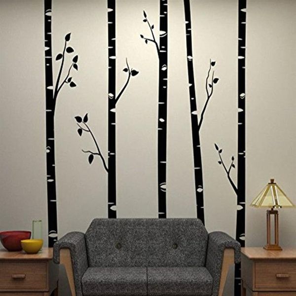 5 grandes árvores de bétula com galhos adesivos de parede para quarto de crianças arte de parede de vinil removível decalques de parede para berçário de bebês citações D641B 20120277d