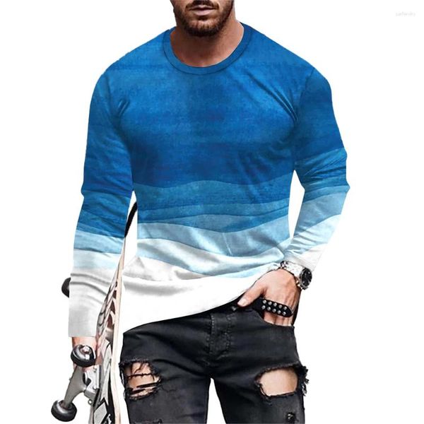 Homens camisetas Mens Top Muscle Blusa Poliéster Pulôver Regular Redondo Pescoço Camisa Slim Fit Camisetas Tee Gráfico 3D Confortável