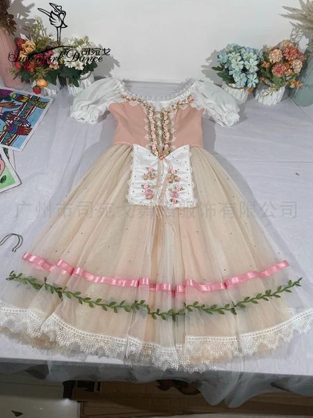 Bühnenkleidung Aprikosenrosa Giselle Romantisches Tutu Langes Ballettkostüm Klassisches Kleid Weicher Tüll BT4300