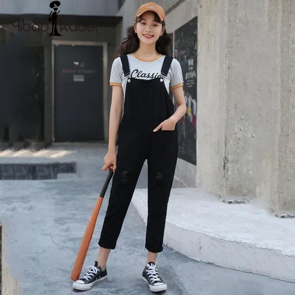 Jeans 2018 Damen Denim Overalls Schwarz Hohe Taille Breites Bein Lose Zerrissene Jeans Overall Harem Jean Lange Hosen Koreanische Mode Casual Neue