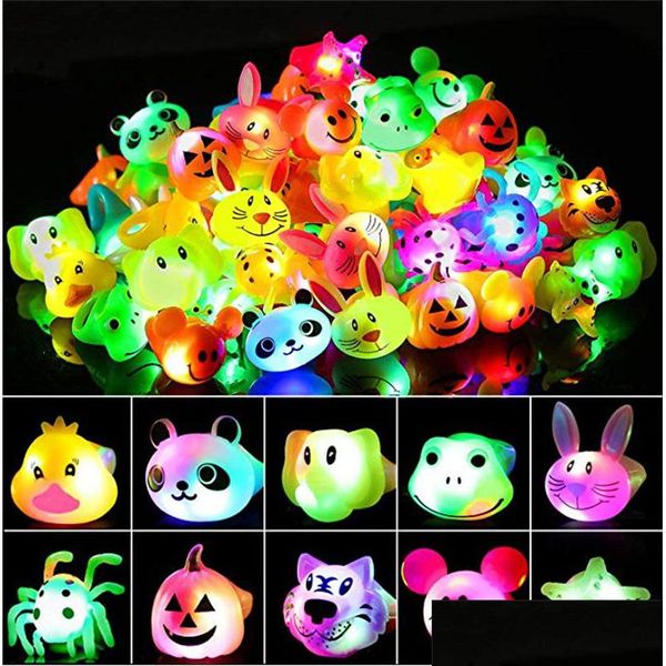 Altre forniture per feste festive 3D Halloween Light Up Ring Toys Cartoon Finger Glowing Fun For Kids Annunci Bomboniere Consegna a goccia H Dhn07