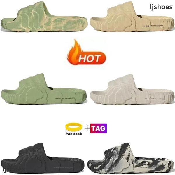 2024 Männer Frauen Adilette 22 Slides Designer Hausschuhe Magic Lime Desert Sand Sandalen Slipper Green Glow Orange Back Grey Beach Schuhe Outdoor Herren Slipper