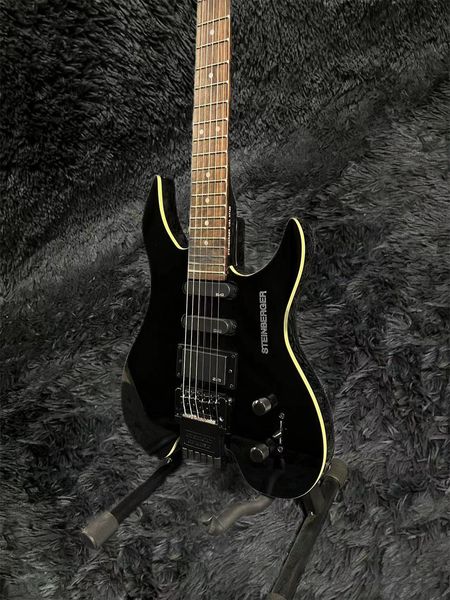 Heißer Verkauf, gute Qualität, kopflose E-Gitarre, schwarze Farbe, Mahagoni-Korpus, Palisander-Griffbrett, Floyd Rose Tremolo-Brücke, 6-saitige Gitarre, kann individuell angepasst werden