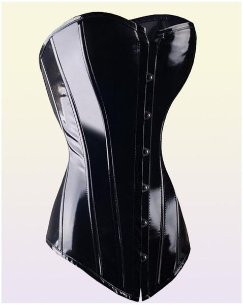 Corsetto overbust sexy in PVC nero Steampunk Lingerie basca Top Goth Rock Corsetto Corsetto sexy in pelle per allenatore in vita per le donne Y111922814005