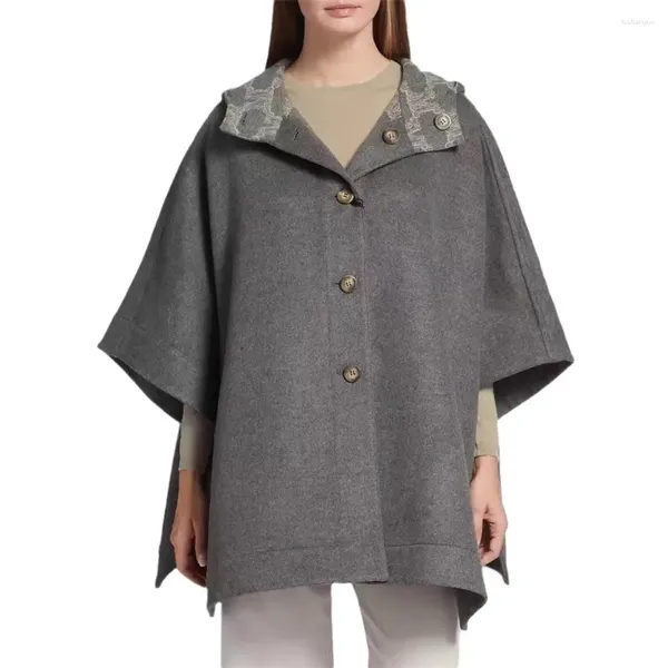 Giacche da donna Mantello allentato Giacca con cappuccio Autunno Inverno Sciarpa di lana Cappotto Poncho femminile