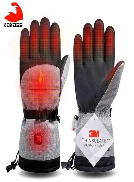 KoKossi с электрическим подогревом для снегоходов, сноуборда, лыжные перчатки, снежные варежки, ветрозащитные водонепроницаемые мужские и женские лыжные перчатки для сноуборда 226166231