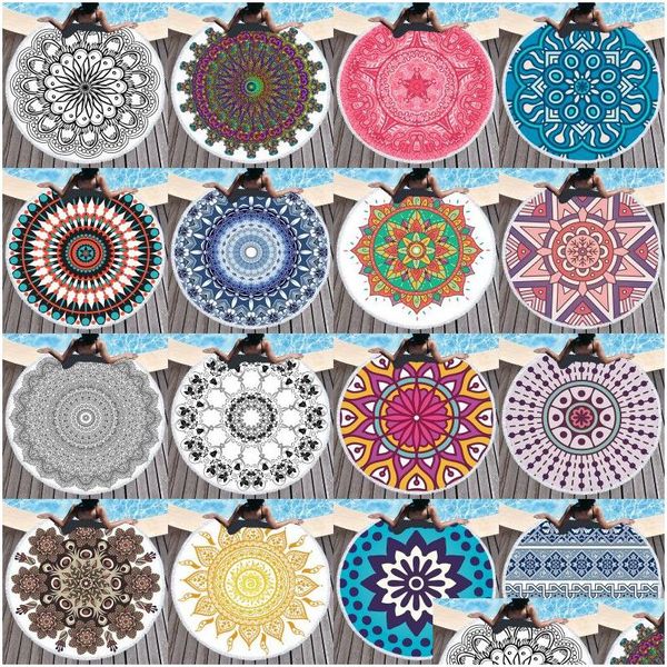 Toalha de banho 150cm Chakra Beach Mandala Tapeçaria Bohemian Yoga Mat Natação Parede Pendurada Home Decor Drop Delivery Garden El Supplies Dhkqt