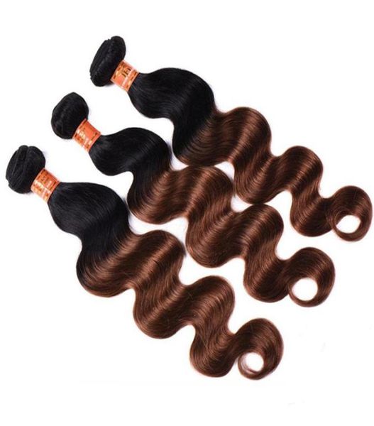 Ombre Body Wave Capelli Tesse Fasci di capelli vergini malesi peruviani brasiliani 1B30 Radici scure bicolore Biondo brasiliano Umano Ha1056977