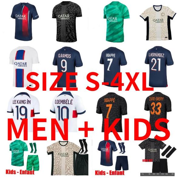 3XL 4XL 23 24 O DEMBELE BARCOLA MBAPPE maglie da calcio 2023 2024 ZAIRE-EMERY KOLO MUANI G.RAMOS HAKIMI Lee Kang in quarta Maillots de Adulti uomini Bambini Maglia da calcio psgs