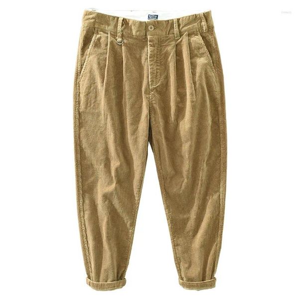 Shorts masculinos vintage calças grossas moda solta perna reta macacão hipster calças