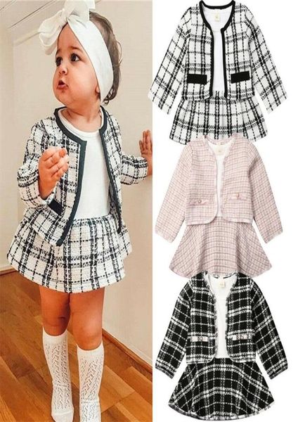 Roupas fofas de bebê menina para designer de material de qualidade duas peças vestido e jaqueta casaco beatufil moda criança meninas terno roupa 5075983002