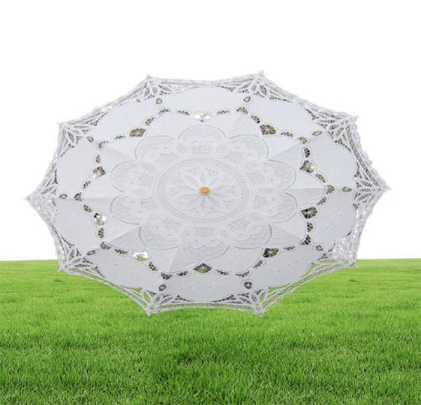 Einfarbige Party-Spitzen-Regenschirme, Sonne, Baumwolle, Stickerei, Braut- und Hochzeitsschirme, weiße Farben erhältlich DH87686427293