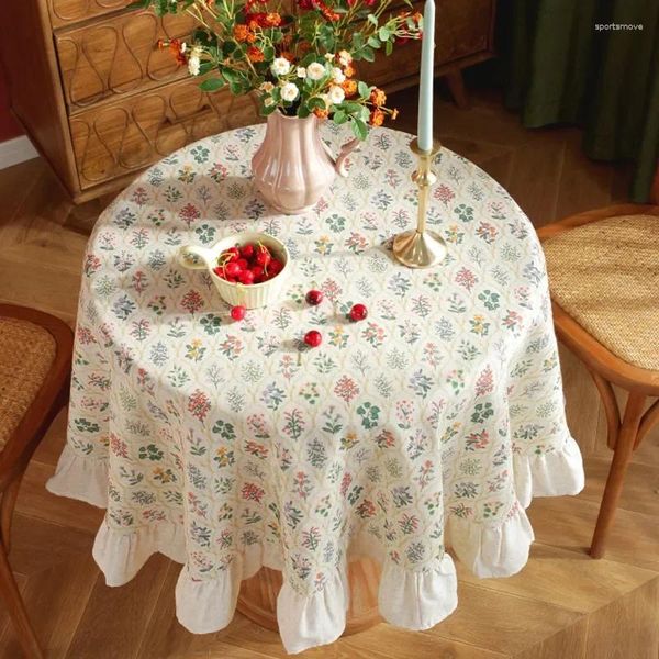 Tovaglia in cotone e lino coreano floreale RuffleTassel Tovaglia rotonda 150 cm Panni Copri asciugamano Home Wedding Decor Mappe