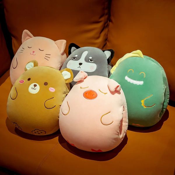 30cm recheado animais dos desenhos animados mãos travesseiro com buracos inverno quente ultra macio porco gato pintainho dino plushie crianças presente 240105