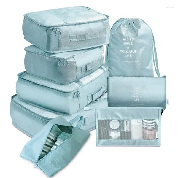 Sacos cosméticos engrossados 8 peças/set saco de viagem roupas e sapatos trimmer pacote de viagem mala cúbica organizador de armazenamento em casa
