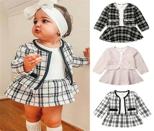 Sonbahar Kış Bebek Kız Bebek Moda Moda Pageant Ekose Ceket Elbise Kıyafetler Takım Toddler Kız Giyim Seti LJ2012218775879