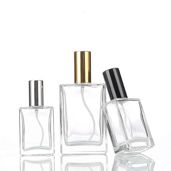 Frascos de vidro de perfume recicláveis de luxo 30ml50ml100ml frasco de spray de vidro vazio quadrado plano frascos de perfume de vidro feitos sob medida