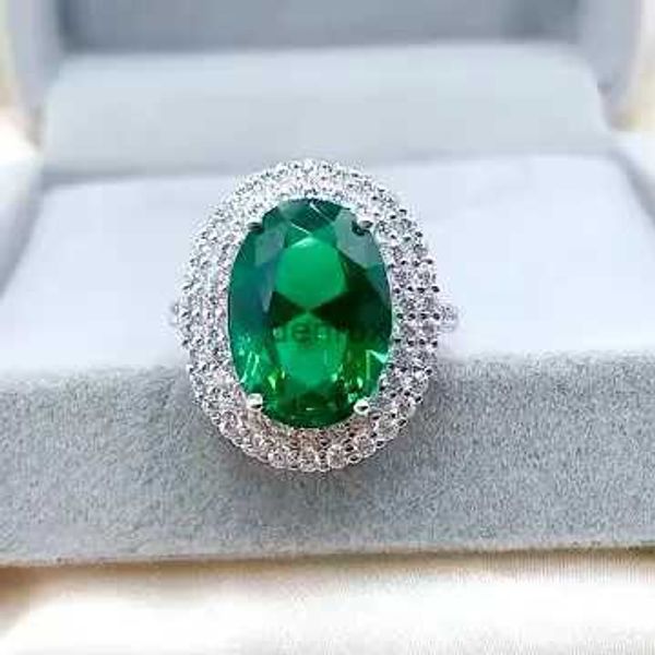 Anelli di banda S925 Gioielli in argento sterling Vintage Emerald Big Oval Oval Oval Oval Cluster Full of Diamonds Ring Bitele Ladyl240105