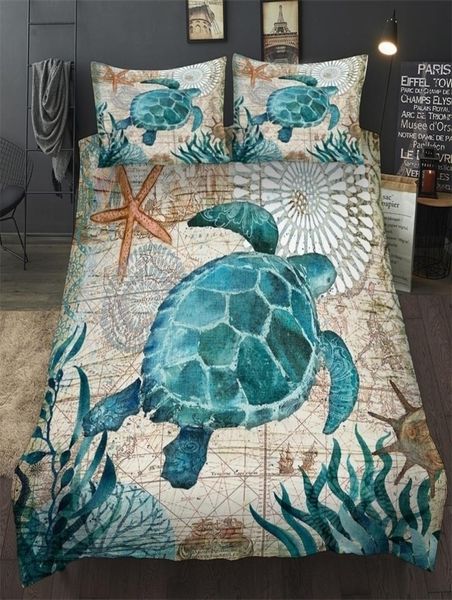 Série de Oceano Tartaruga Sea Horse Seahorse Dolphins 3D Conjunto de cama Gosta de cama Conjuntos de cama de cama Octopus linho de cama Us AU UK11 Size 201023962133