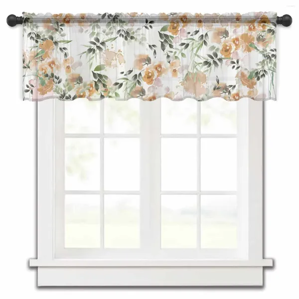 Занавеска акварельный цветок роза оранжевый кухонные шторы тюлевые прозрачные короткие шторы для гостиной домашний декор вуаль