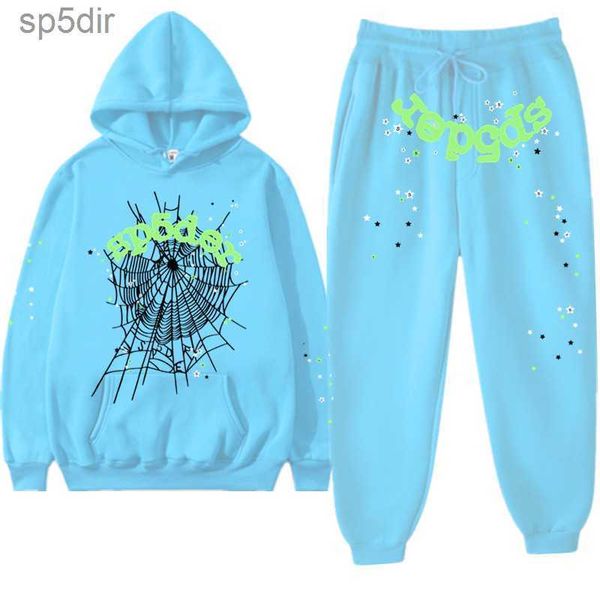 Spider Tracksuit 555 Sp5der Hoodie Homem Jovem Thug Blue Set Mulheres Homens Sweatpants Designer Hoodies Espuma Impressão Moletons Young Thug Moda S M L XL 00DO