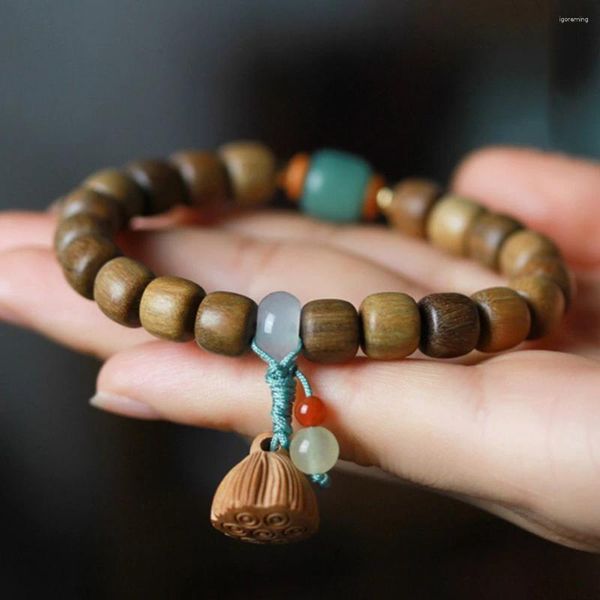 Charme pulseiras verde sândalo lótus pulseira feng shui boa sorte buda contas de madeira bodhi tibetano oração budista pulso mala