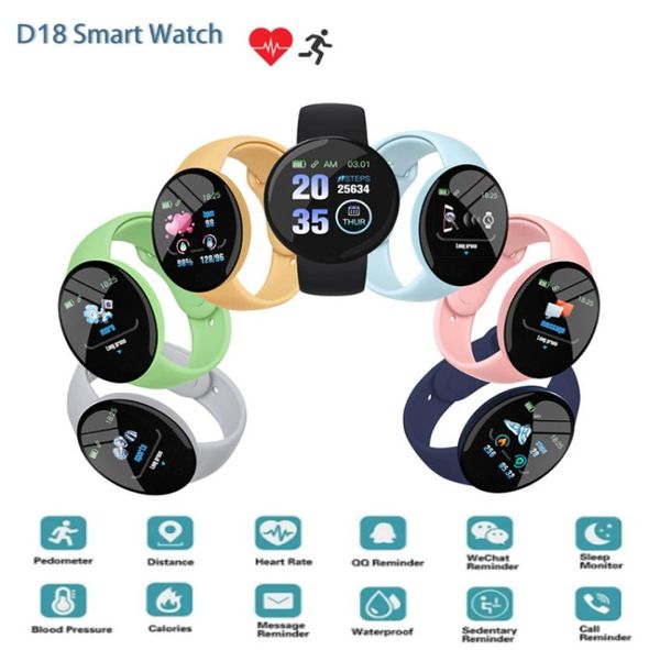 NUOVO D18 Macaron Smart orologi 144 pollici fai da te Po con controllo musicale Bluetooth Fitness Tracker Messaggio Push Uomo Donna Smart Watch3187500