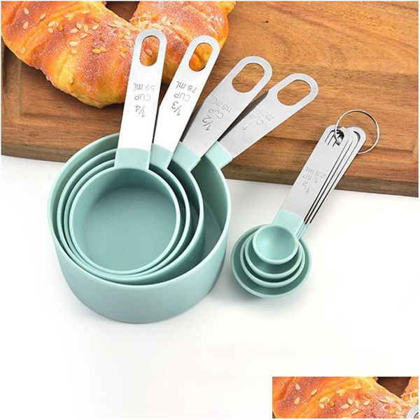 Herramientas de medición 4 piezas/5 piezas/10 piezas MTI Propósito Cucharas/Herramientas de medición de tazas PP Accesorios para hornear Acero inoxidable/Mango de plástico Cocina Ga Dhpxz