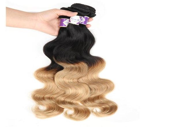 Capelli vergini peruviani colorati onda del corpo 3 pacchi Ombre capelli biondi miele tesse trame 1B27 Ombre estensioni dei capelli umani6495953