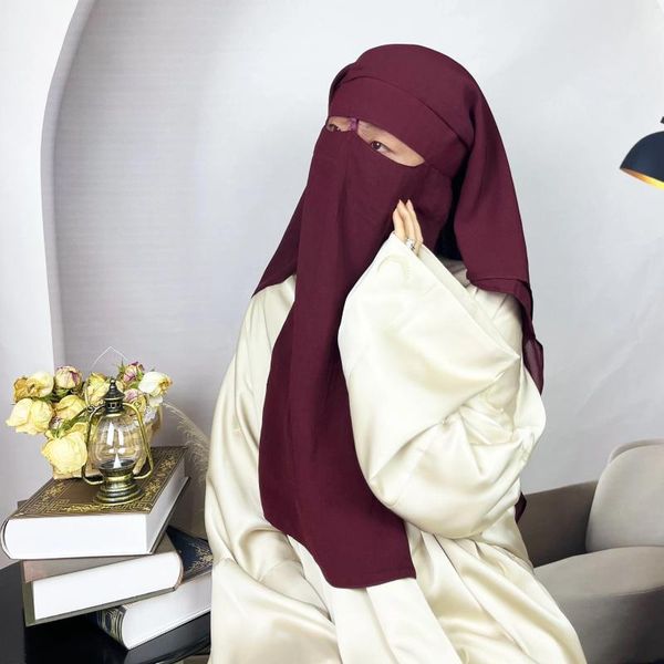 Ethnische Kleidung Naher Osten Schöne Kopftuch Abdeckung Kopf Doppel Chiffon Mesh Schleier Maske Krawatte Damen Mode Hut Elegante Hijab Femme