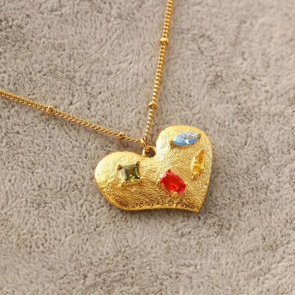 Ожерелья с подвесками из Японии и Южной Кореи, преувеличенное матовое модное ожерелье в форме сердца, простой цветной драгоценный камень, европейско-американское женское ожерелье