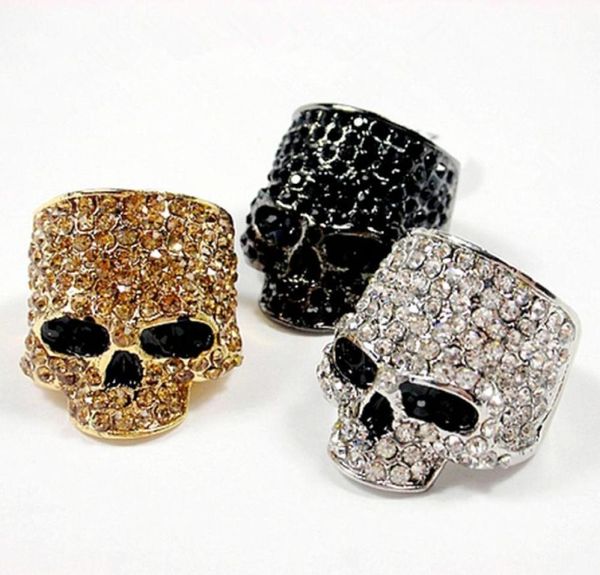 Брендовые кольца с черепом для мужчин в стиле рок-панк, унисекс, кристалл, черное золото, байкерское кольцо, мужская мода, ювелирные изделия с черепом Whole3137252