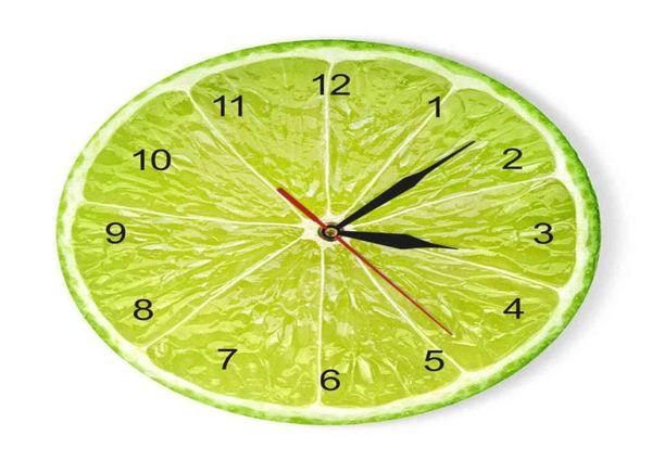 Orologio da parete con frutta arancione e limone in cucina, lime, pomelo, design moderno, orologi, decorazioni per la casa, arte della parete, orologio senza ticchettio H1106187483