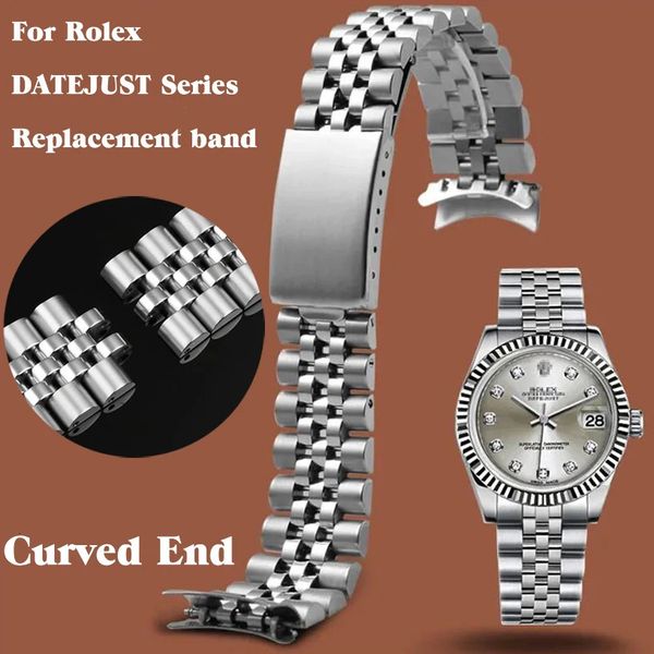 Cinturino in acciaio inossidabile con estremità curva in metallo per cinturino di lusso DATEJUST Accessori per cinturini da uomo 18mm 19mm 20mm 21mm 22mm 240106