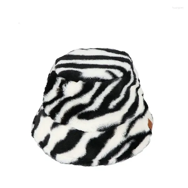 Berets chapéus de inverno para mulheres pele falsa vaca zebra panda impressão panamá pescador bonés senhoras ao ar livre grosso quente balde chapéu gorras