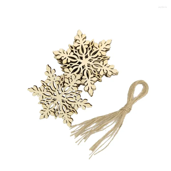Decorações de Natal 10pcs floco de neve de madeira pendurado ornamentos recorte fatias ocas para decoração de artesanato DIY