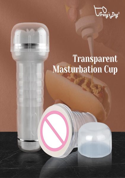 Tracy039s Cão Masculino Masturbadores Masculino Brinquedos Sexuais Cristal Masturbador Cup Stroker Manga Transparente Bolso Buceta Adulto Para Man6403982