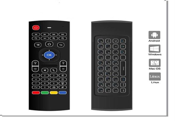 MX3 Backlight Teclado Sem Fio IR Learning 24G Controle Remoto Fly Air Mouse LED Retroiluminado Portátil Para Android TV Box com Voz x3940437