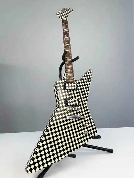 Atualizar guitarra elétrica clássica preto e branco xadrez ganso guitarra elétrica explorador ganso guitarra elétrica