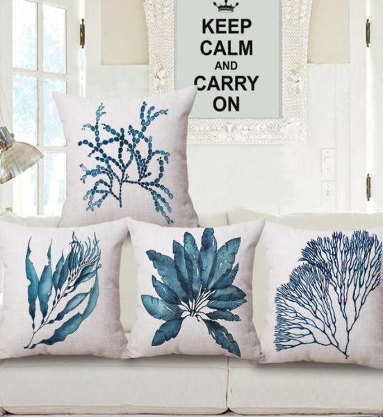 decorazione blu in stile mediterraneo fodera per cuscino corallo marino sedia marina divano federa per cuscino in cotone lino chaise almofada1252650