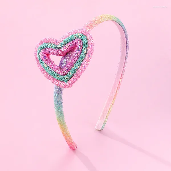 Accessori per capelli Fasce per ragazze con glitter alla moda Fasce per capelli a forma di cuore Fasce per capelli a cerchio arcobaleno Regali per bambini dei cartoni animati