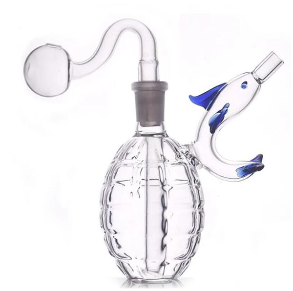 Granada Forma Hookah Mini 14mm Feminino Dos Desenhos Animados Bonito Golfinho Vidro Tabaco Bong Água Dab Rig Bongs Tubo para Fumar Erva Seca com Tigela de Queimador de Óleo