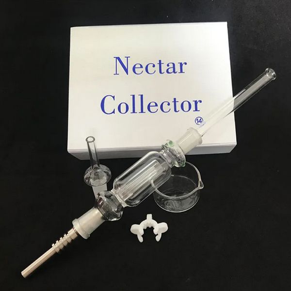 Kit collettore di nettare da 14mm 19mm kit per tubi dell'acqua in vetro con clip keck tubi per vasche in vetro punta per unghie in titanio dab piattaforme petrolifere tubi per fumatori