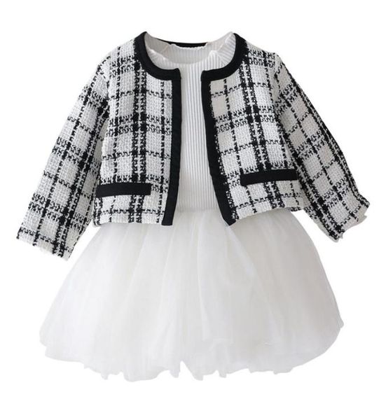 Conjunto de roupas para meninas recém-nascidas, manga longa, ponto aberto, suéter, vestido, roupa de houndstooth, outono, jaqueta para meninas 6033603