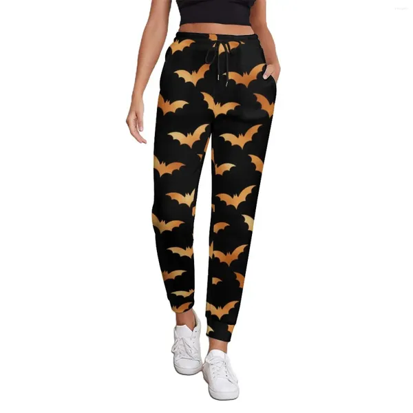 Damenhose Halloween Spooky Baggy Damen Orange Fledermaus Print Home Jogginghose Herbst Design Streetwear Oversize Hose Geburtstagsgeschenk