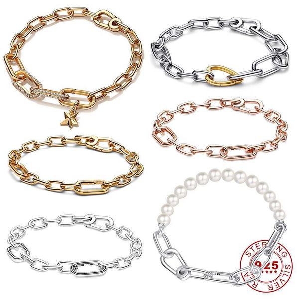 2023 Neue Original 925 Sterling Silber Me Perle Link Kette Armband Stern Herz Stecker Armbänder Sets und Halskette 9WY5 NA78