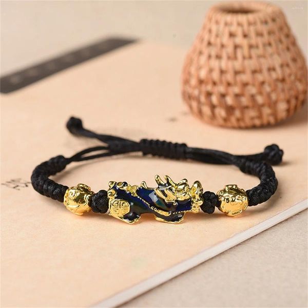 Браслеты-подвески, китайский фэн-шуй Pixiu, датчик температуры, меняющий цвет, тканый браслет ручной работы, красный, черный веревочный браслет, счастливые ювелирные подарки