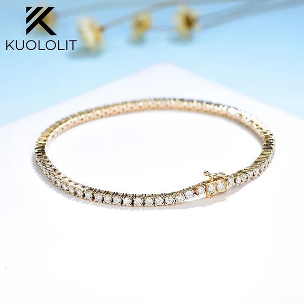 Pulseira Kuololit para mulheres sólida 14K 10K ouro amarelo GRA tênis noivado presentes de Natal 240105